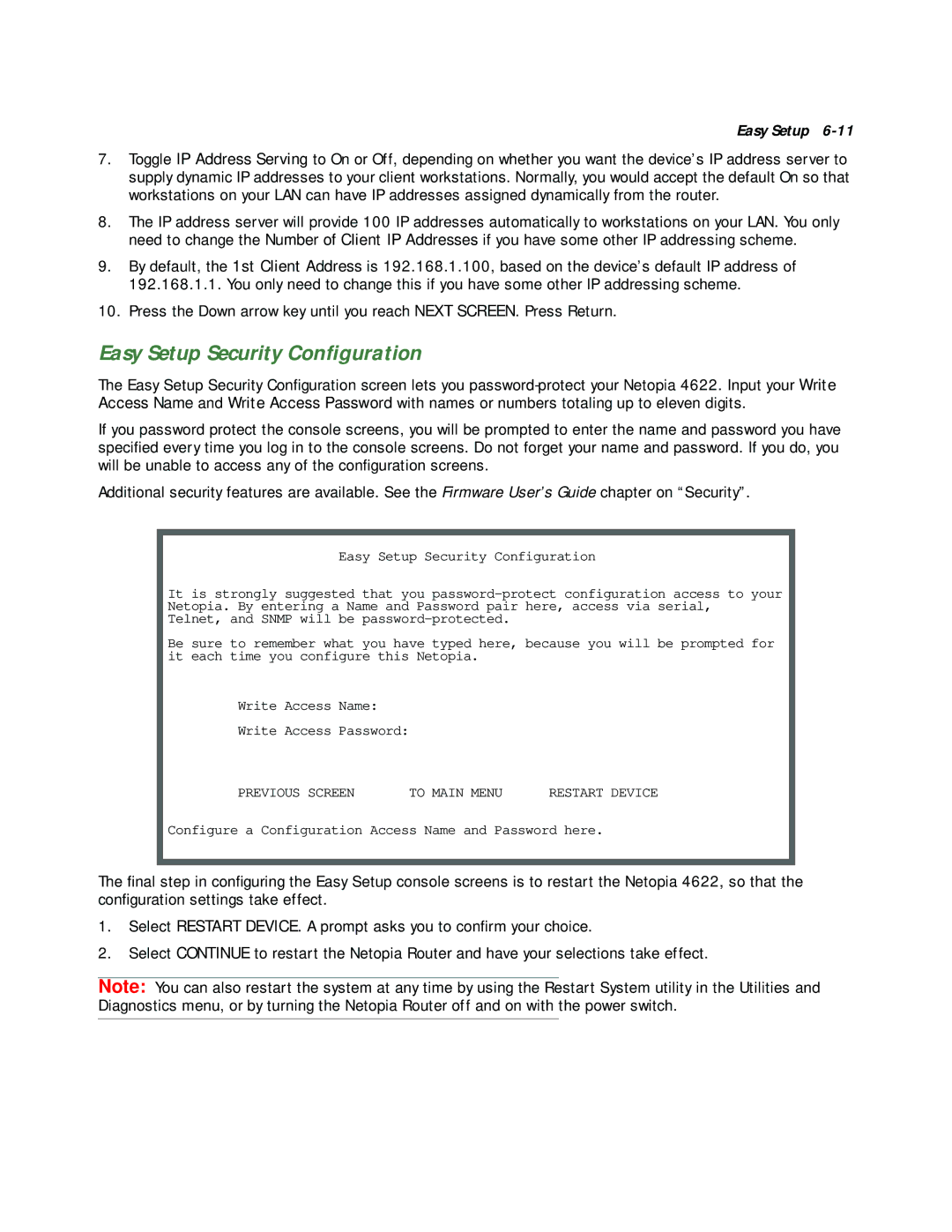 Netopia 4622 T1 manual Easy Setup Security Conﬁguration 