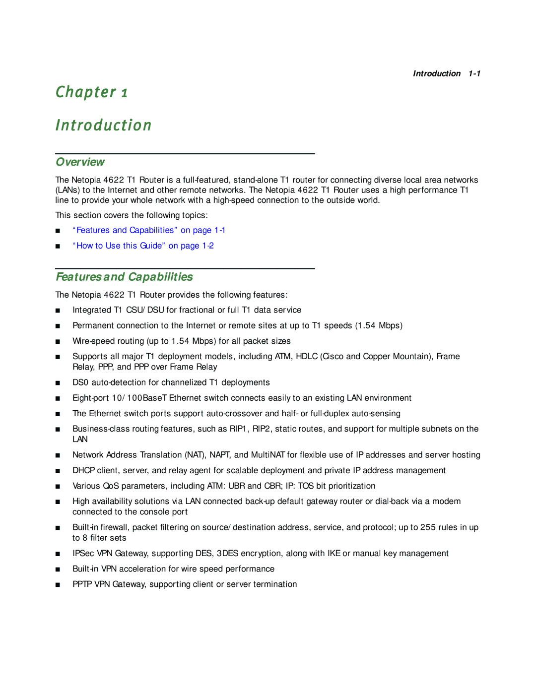 Netopia 4622 T1 manual Chapter Introduction, Overview, Features and Capabilities 