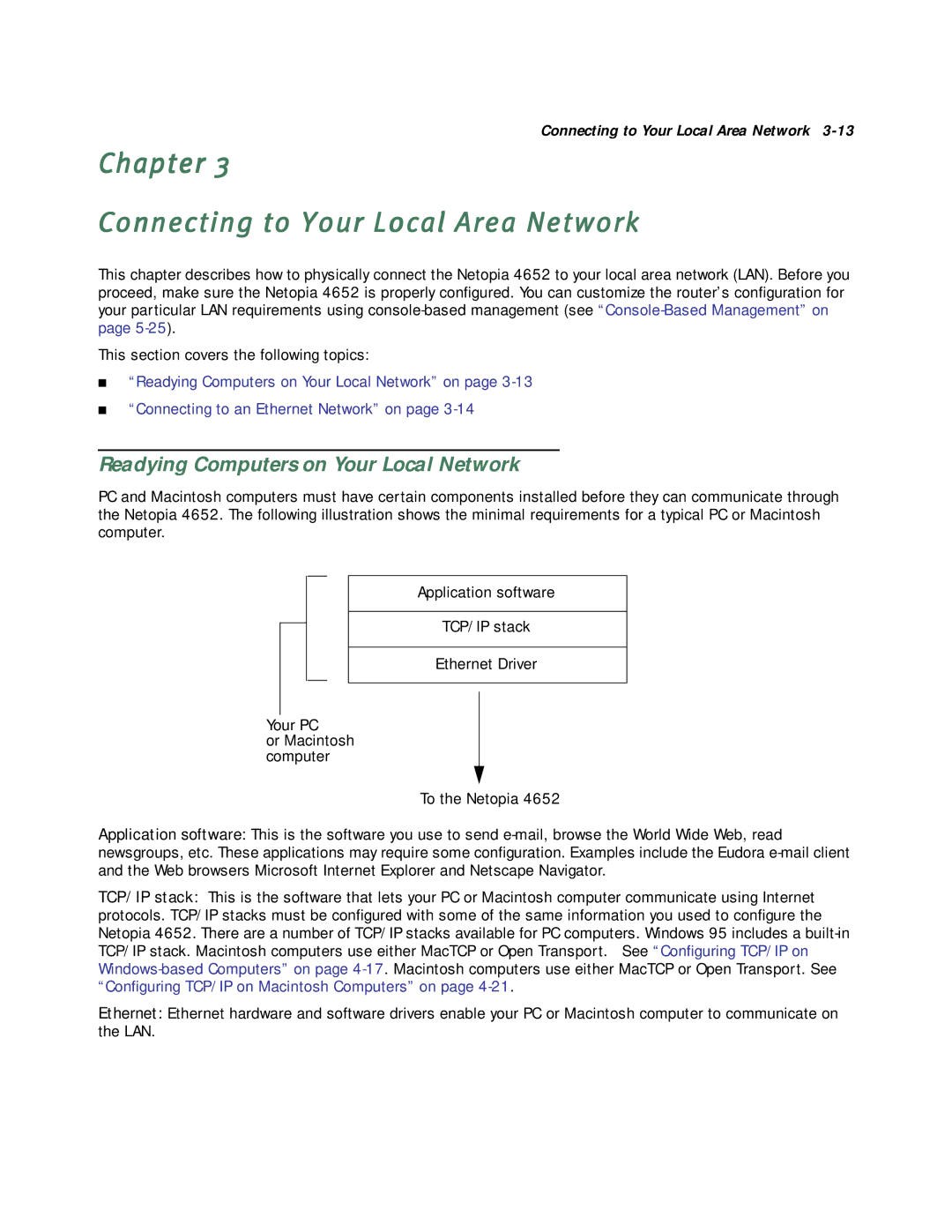 Netopia 4652 manual Chapter Connecting to Your Local Area Network, Readying Computers on Your Local Network 