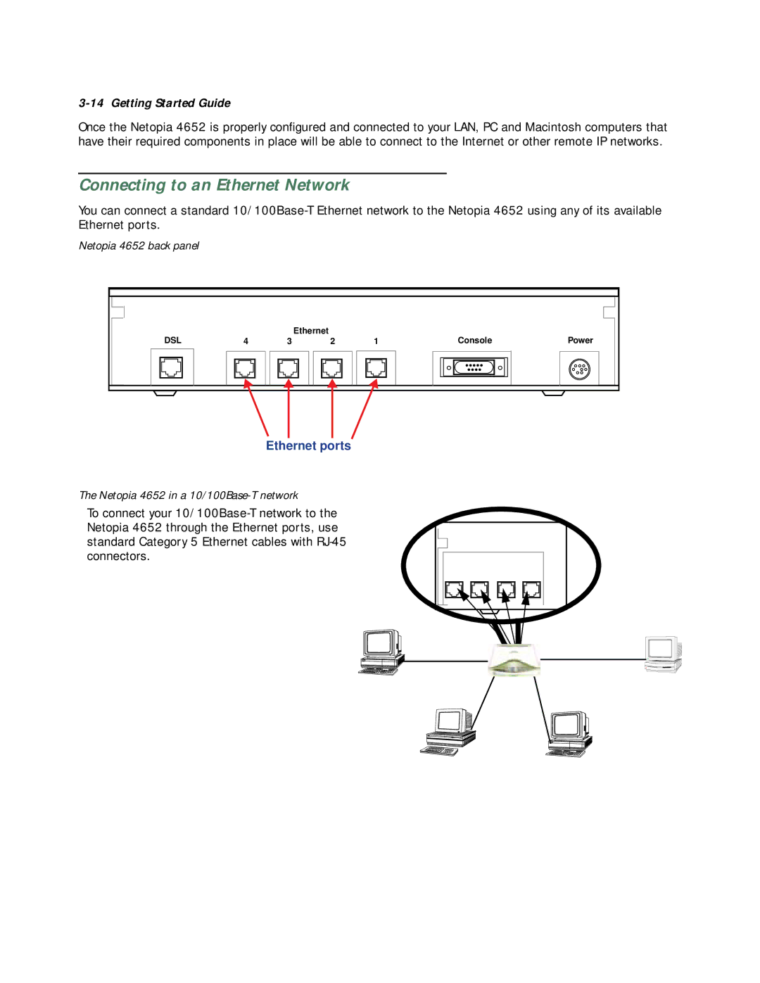 Netopia 4652 manual Connecting to an Ethernet Network 