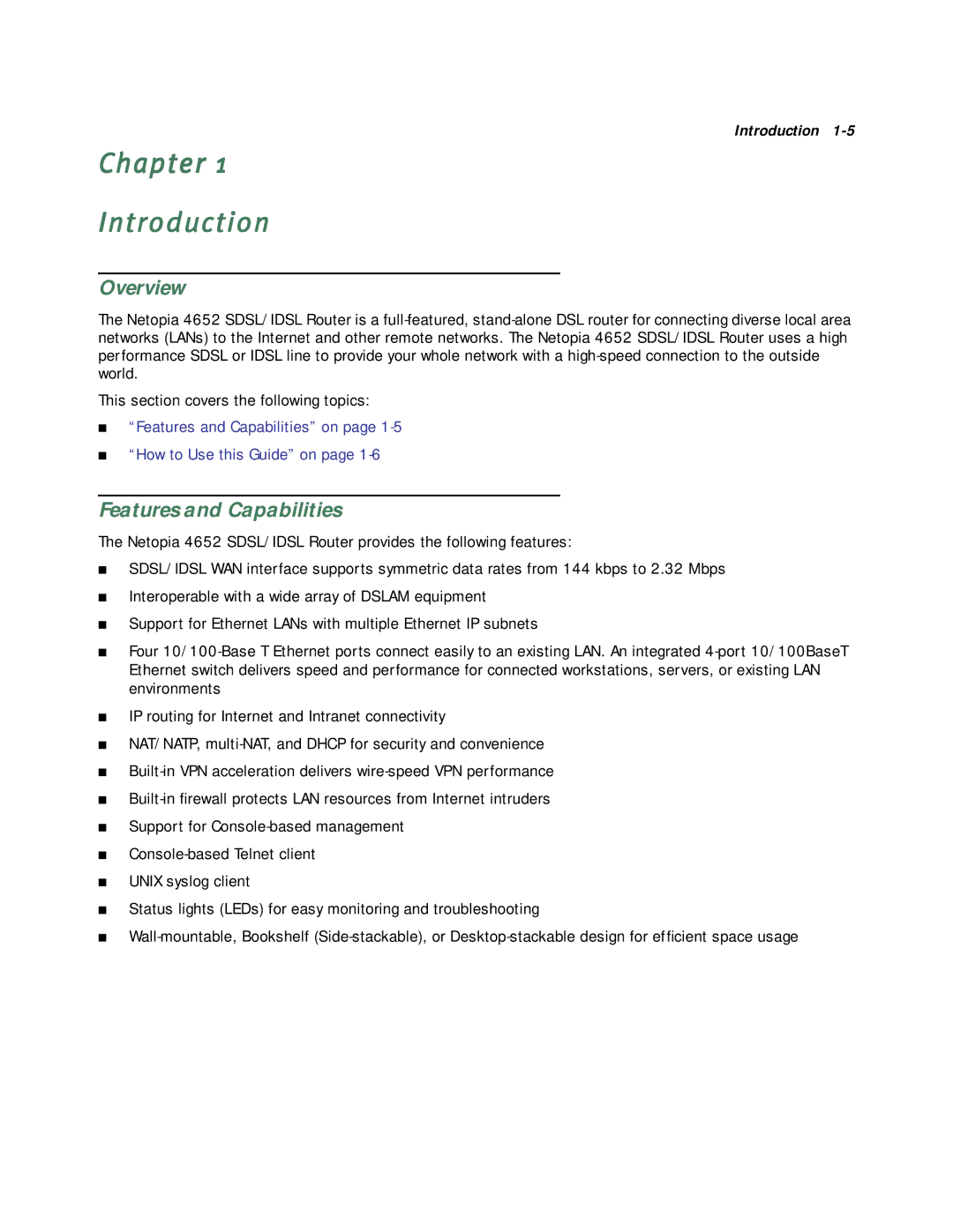 Netopia 4652 manual Chapter Introduction, Overview, Features and Capabilities 