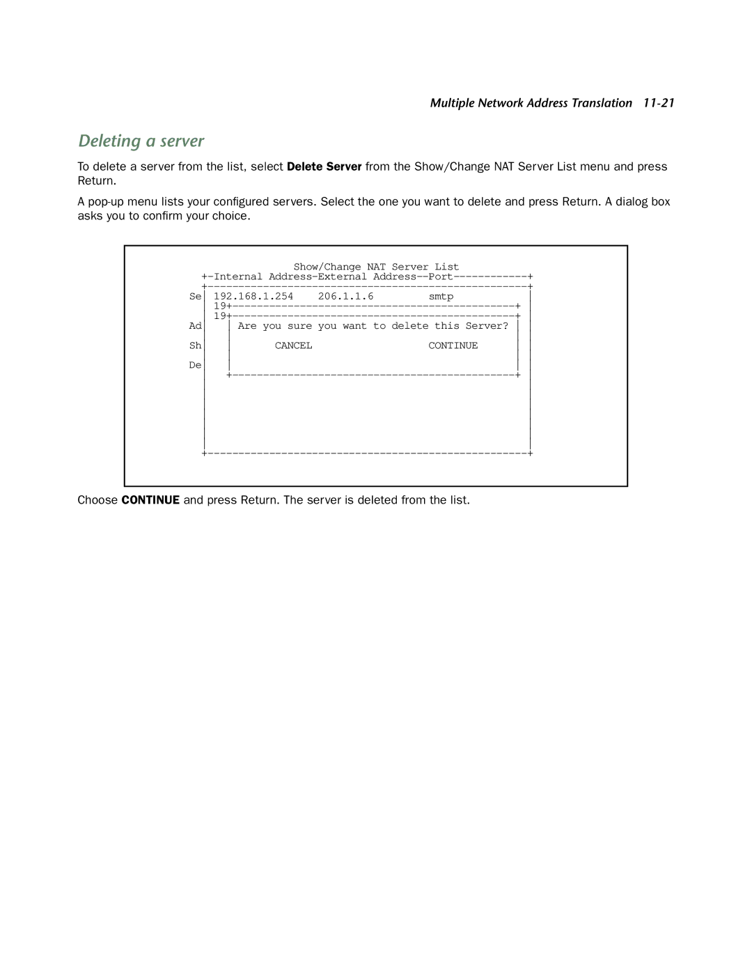 Netopia 4752 manual Deleting a server 