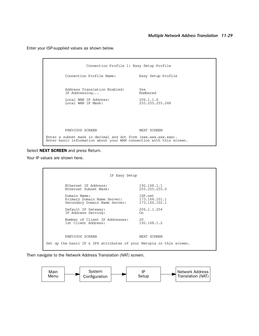 Netopia 4752 manual Enter your ISP-supplied values as shown below 