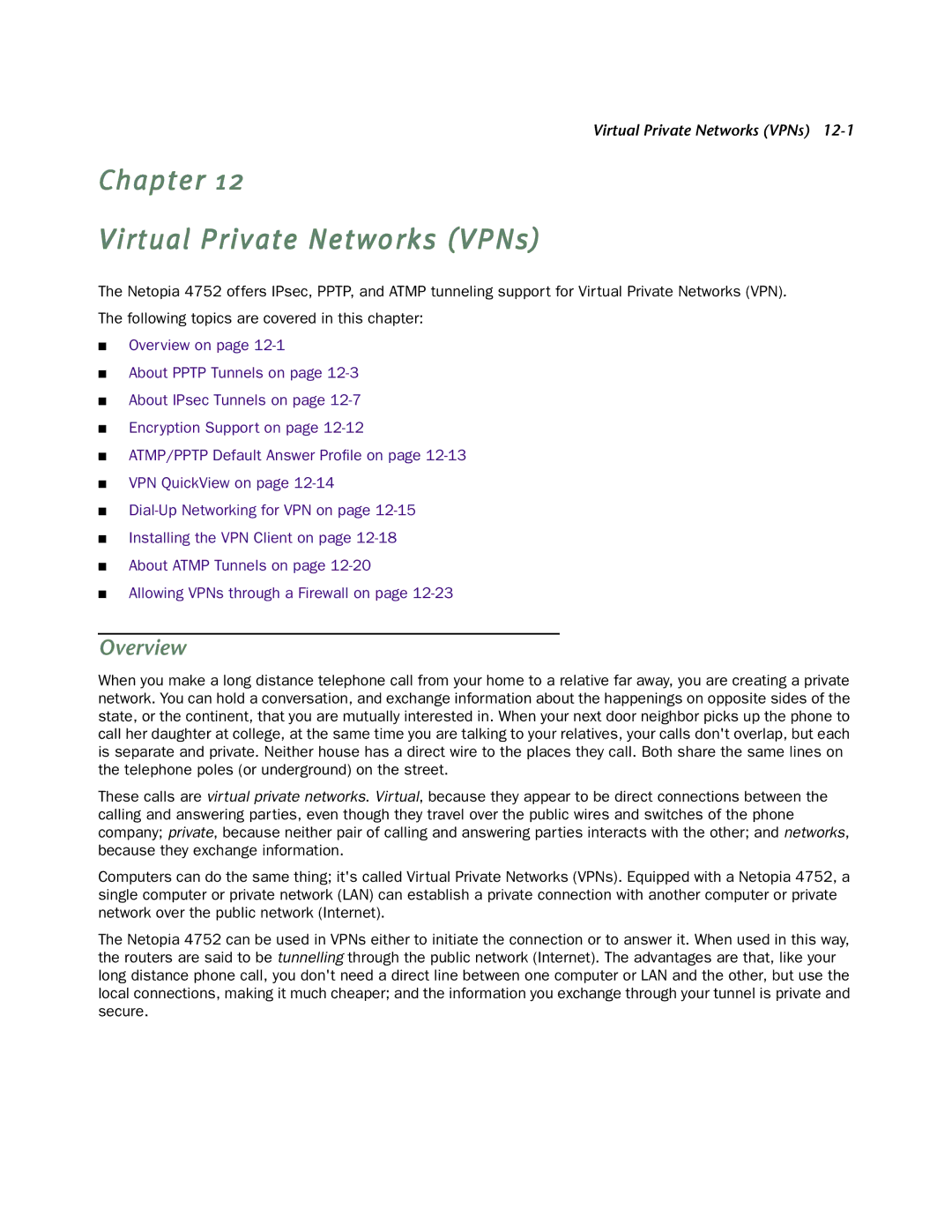 Netopia 4752 manual Chapter Virtual Private Networks VPNs, Overview 