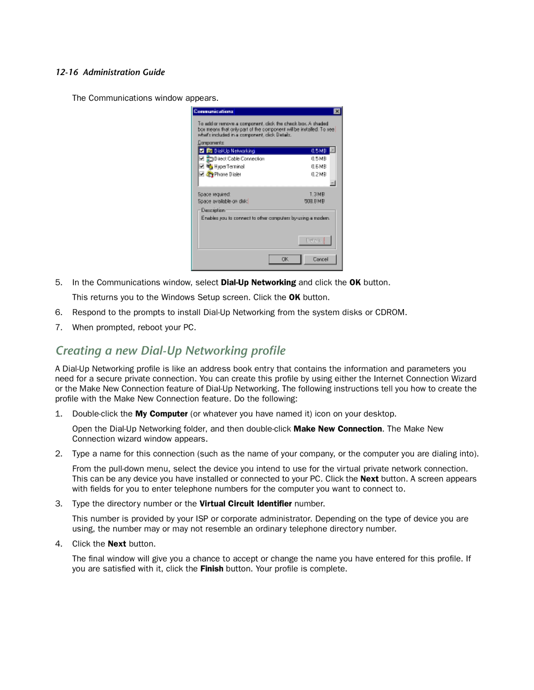 Netopia 4752 manual Creating a new Dial-Up Networking proﬁle 