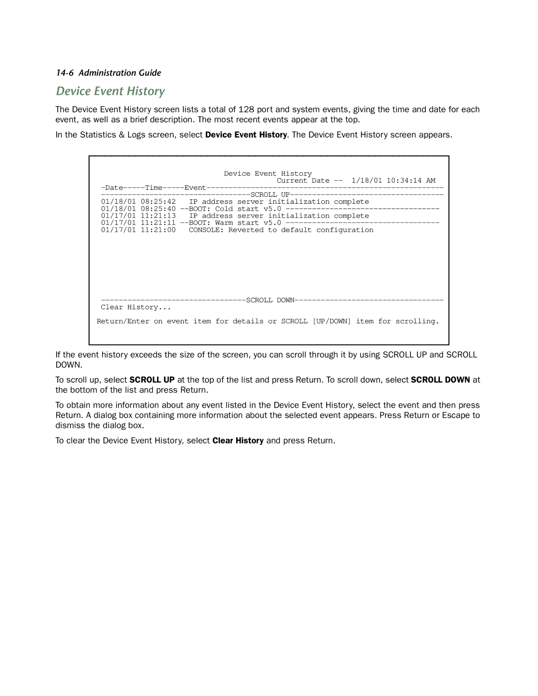 Netopia 4752 manual Device Event History 