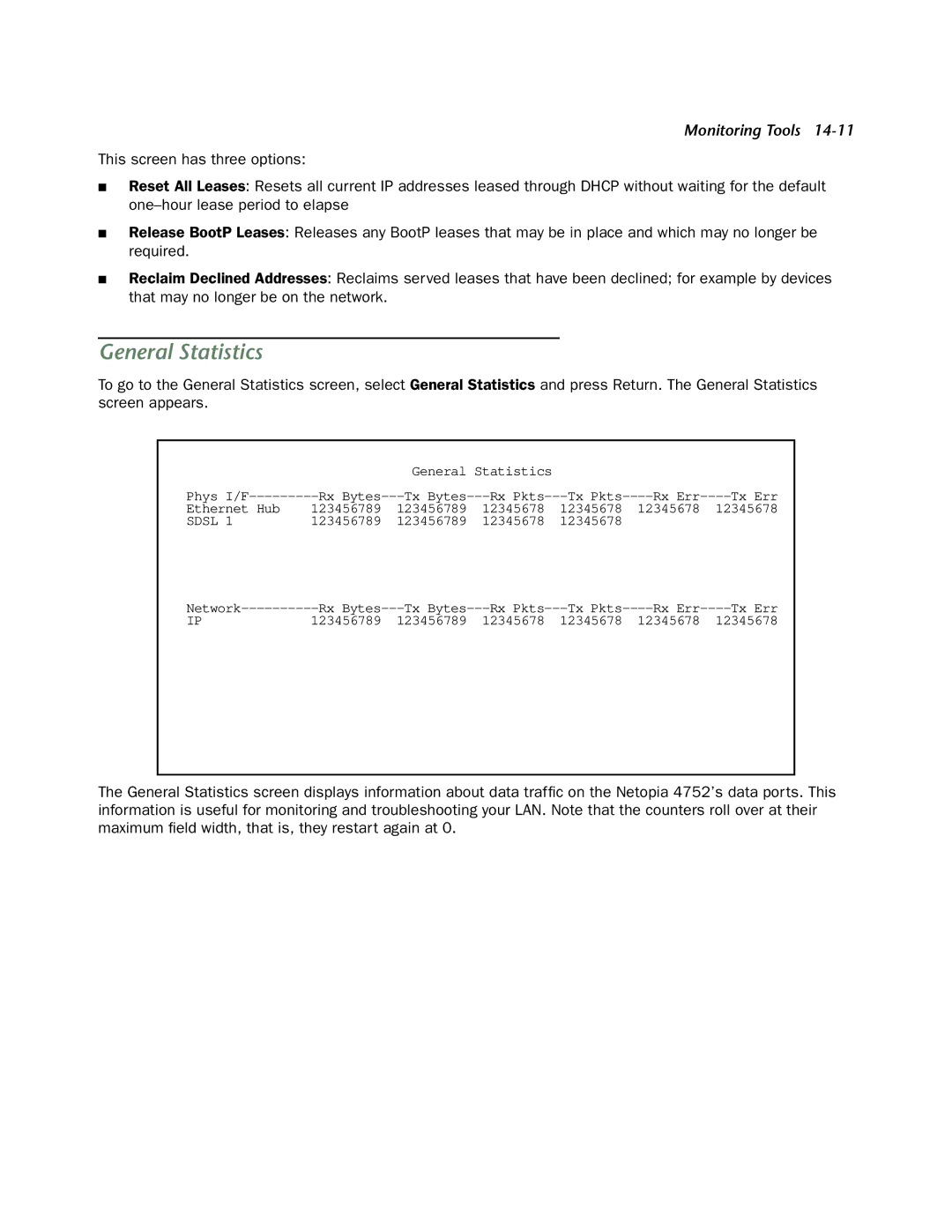 Netopia 4752 manual General Statistics 