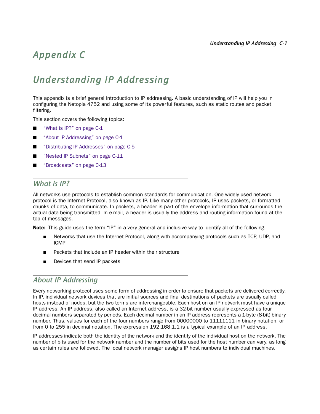 Netopia 4752 manual Appendix C Understanding IP Addressing, What is IP?, About IP Addressing 