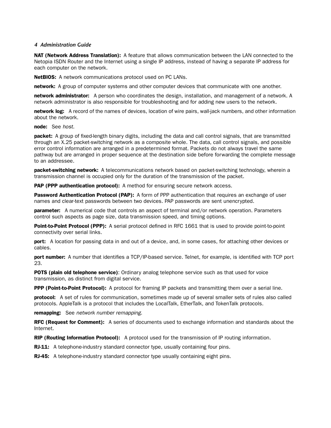 Netopia 4752 manual Remapping See network number remapping 