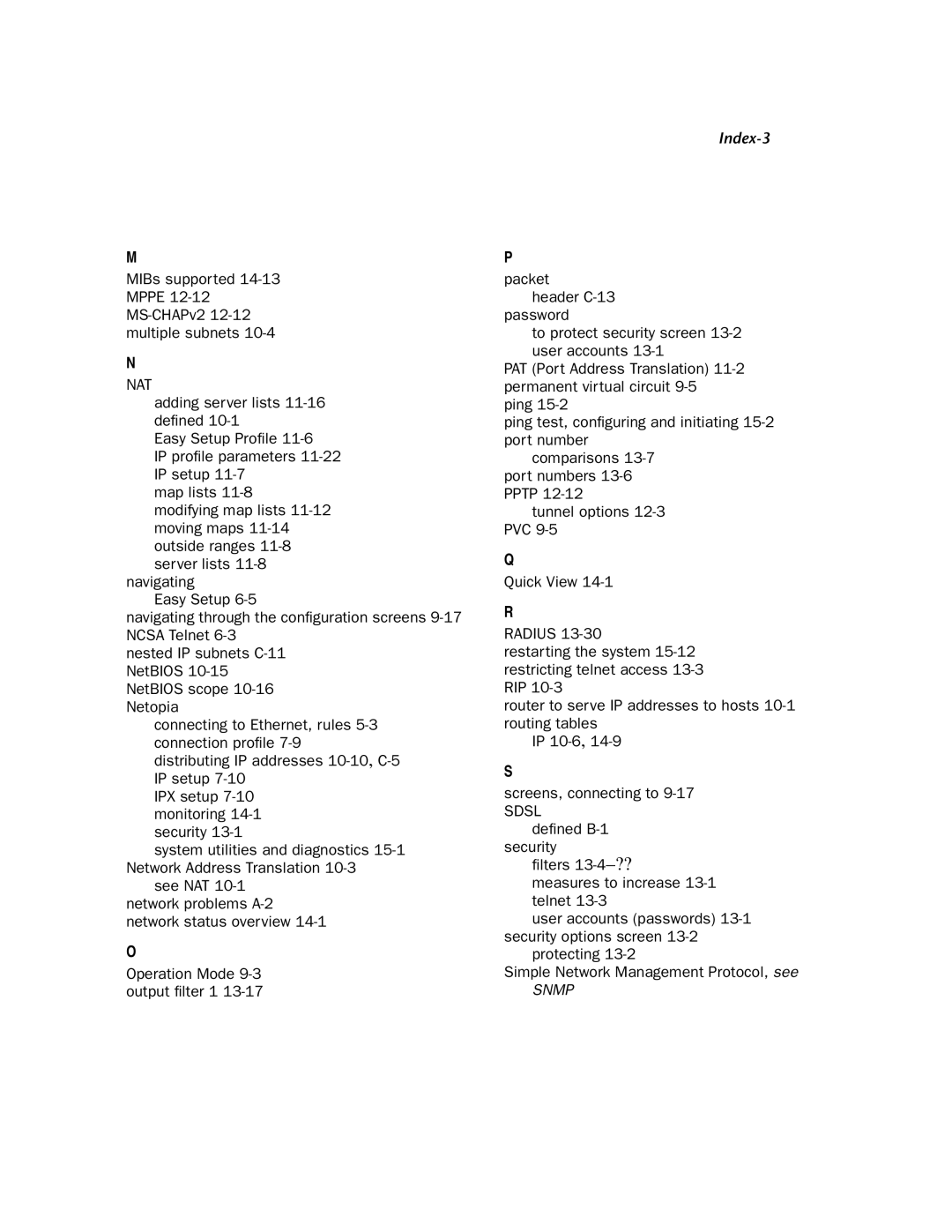 Netopia 4752 manual Index-3 