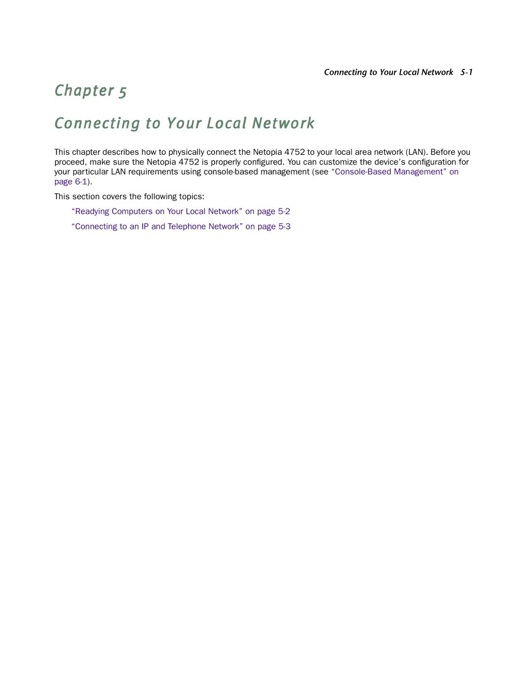 Netopia 4752 manual Chapter Connecting to Your Local Network 