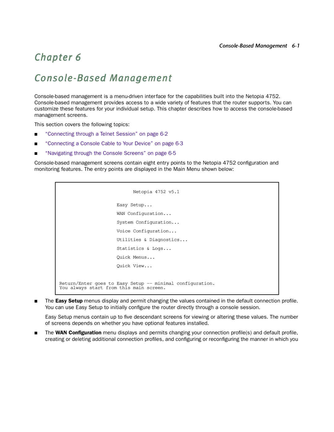 Netopia 4752 manual Chapter Console-Based Management 