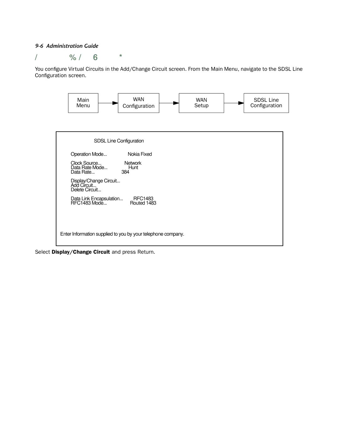 Netopia 4752 Multiple ATM PVC configuration, Setup Sdsl Line Configuration, Select Display/Change Circuit and press Return 