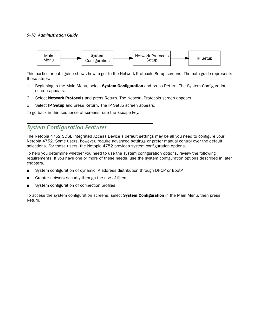 Netopia 4752 manual System Conﬁguration Features 