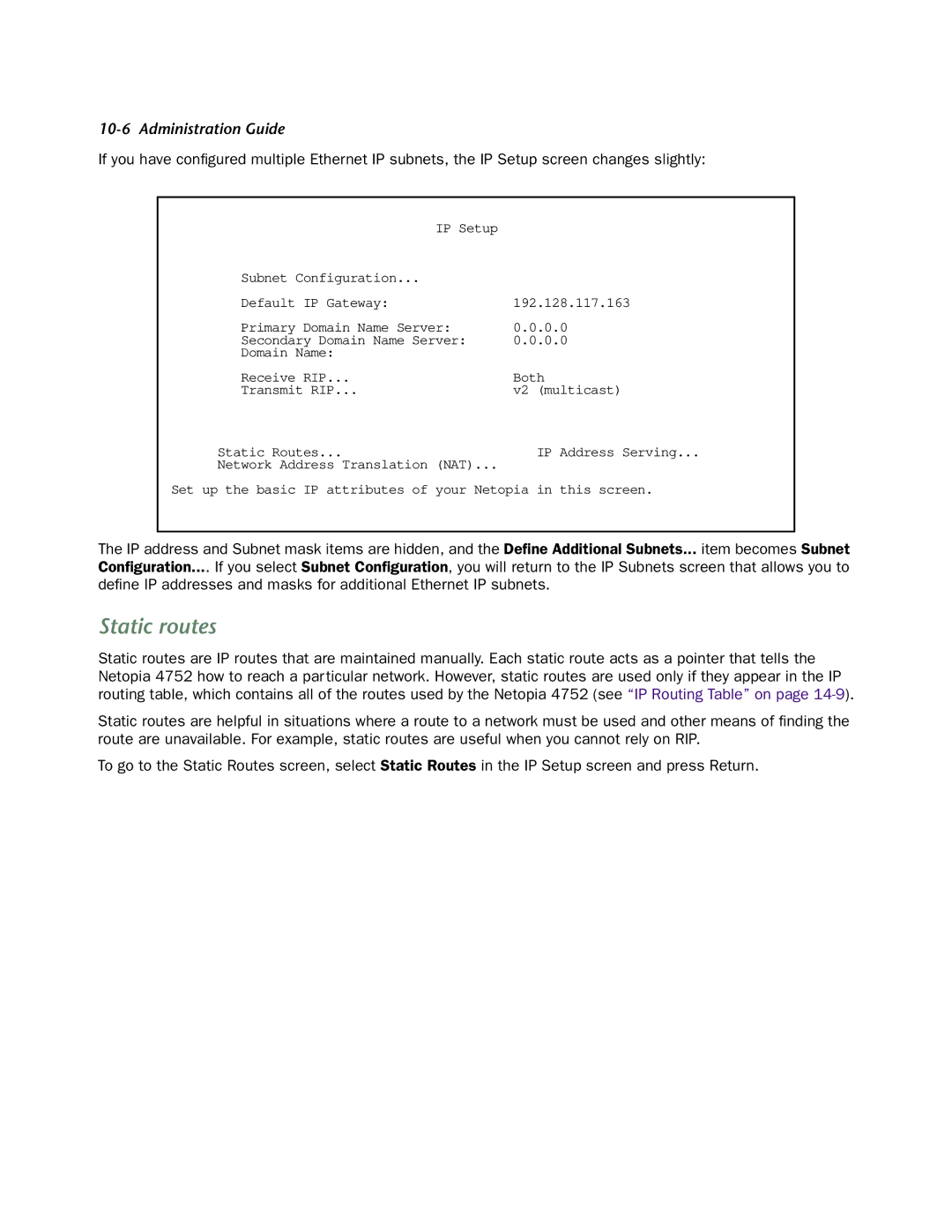 Netopia 4752 manual Static routes 