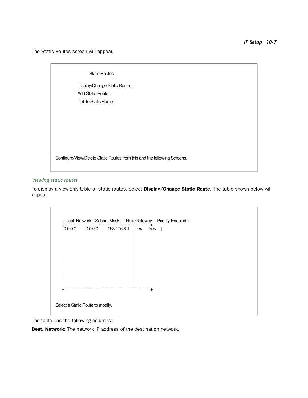 Netopia 4752 manual Static Routes screen will appear, Viewing static routes 