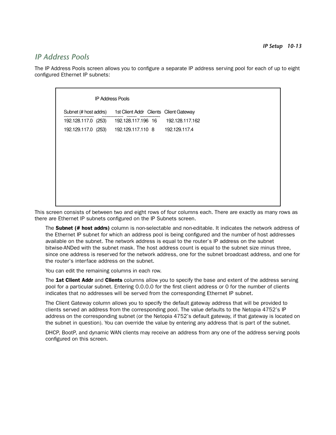 Netopia 4752 manual IP Address Pools 