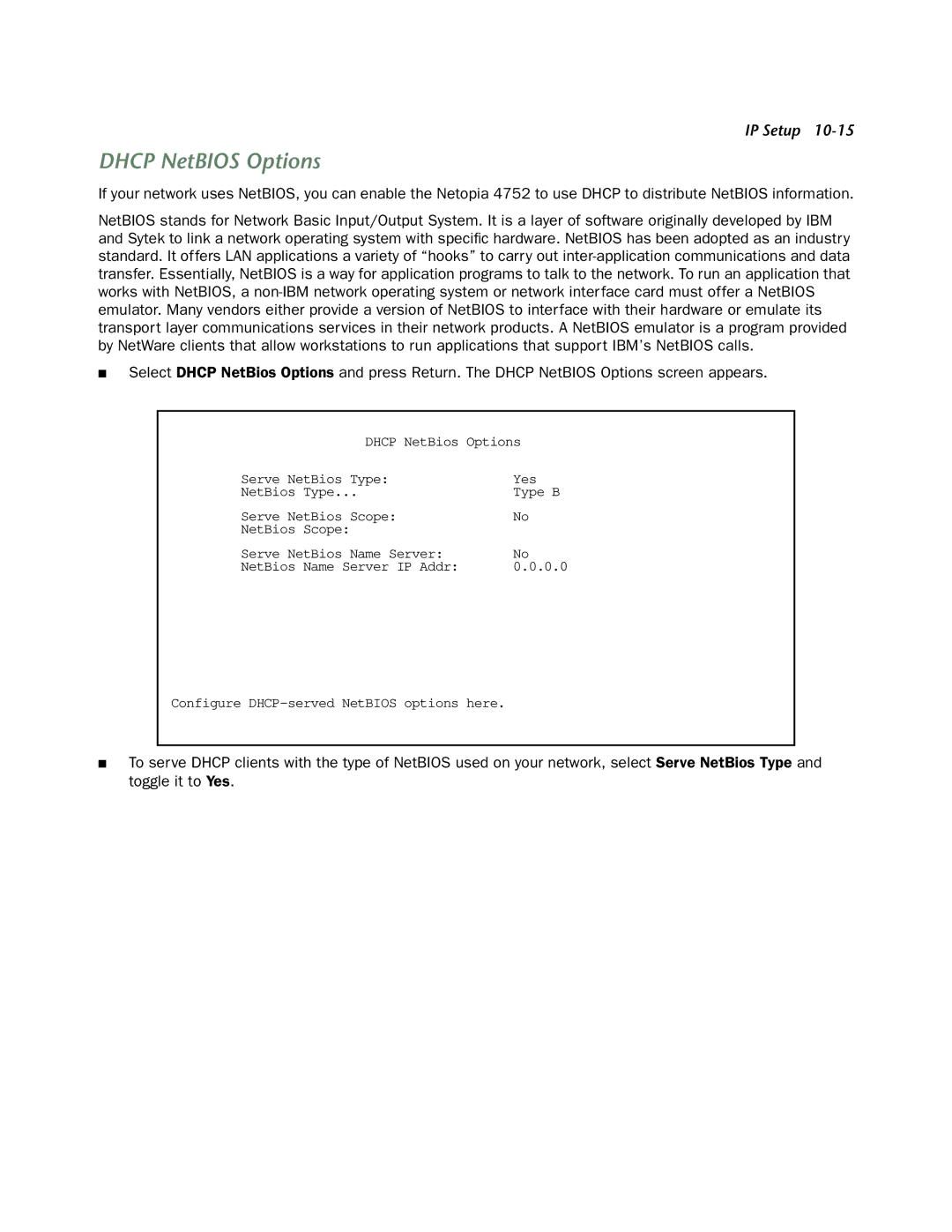 Netopia 4752 manual Dhcp NetBIOS Options 