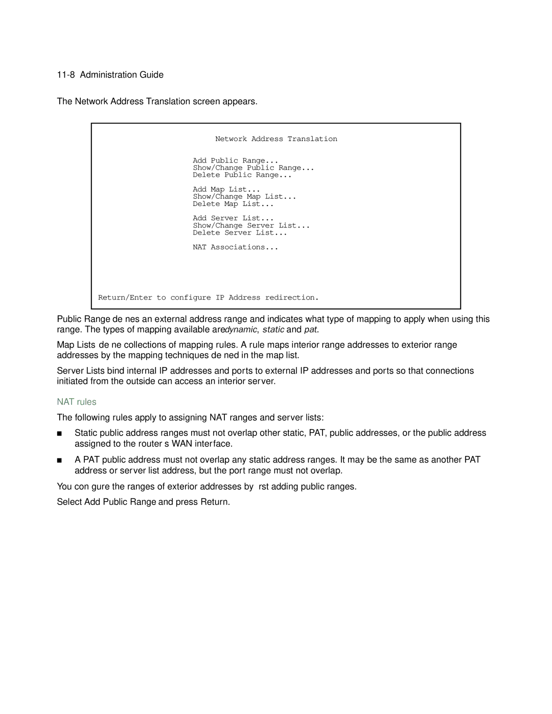 Netopia 4753 manual Network Address Translation screen appears, NAT rules 