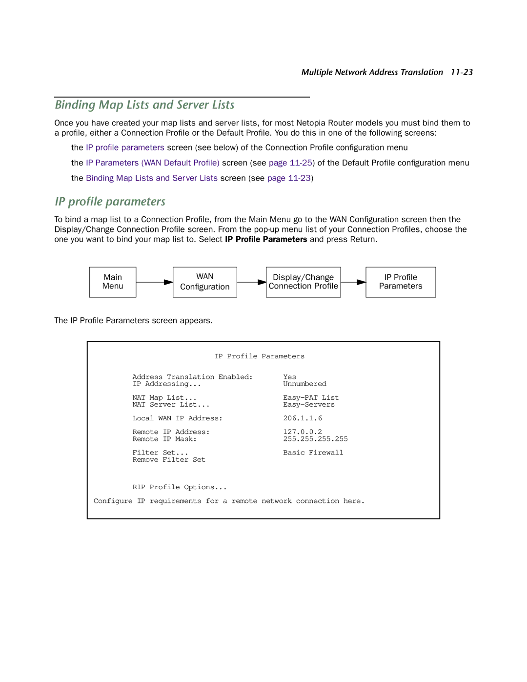 Netopia 4753 manual Binding Map Lists and Server Lists, IP proﬁle parameters 