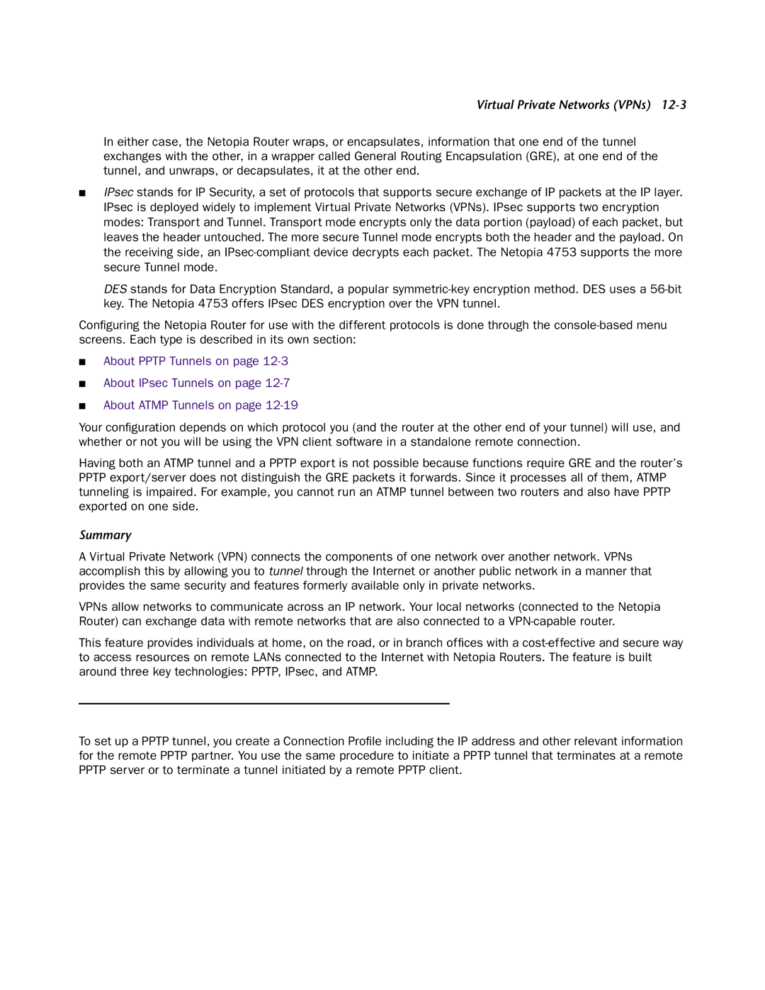 Netopia 4753 manual About Pptp Tunnels, Summary 