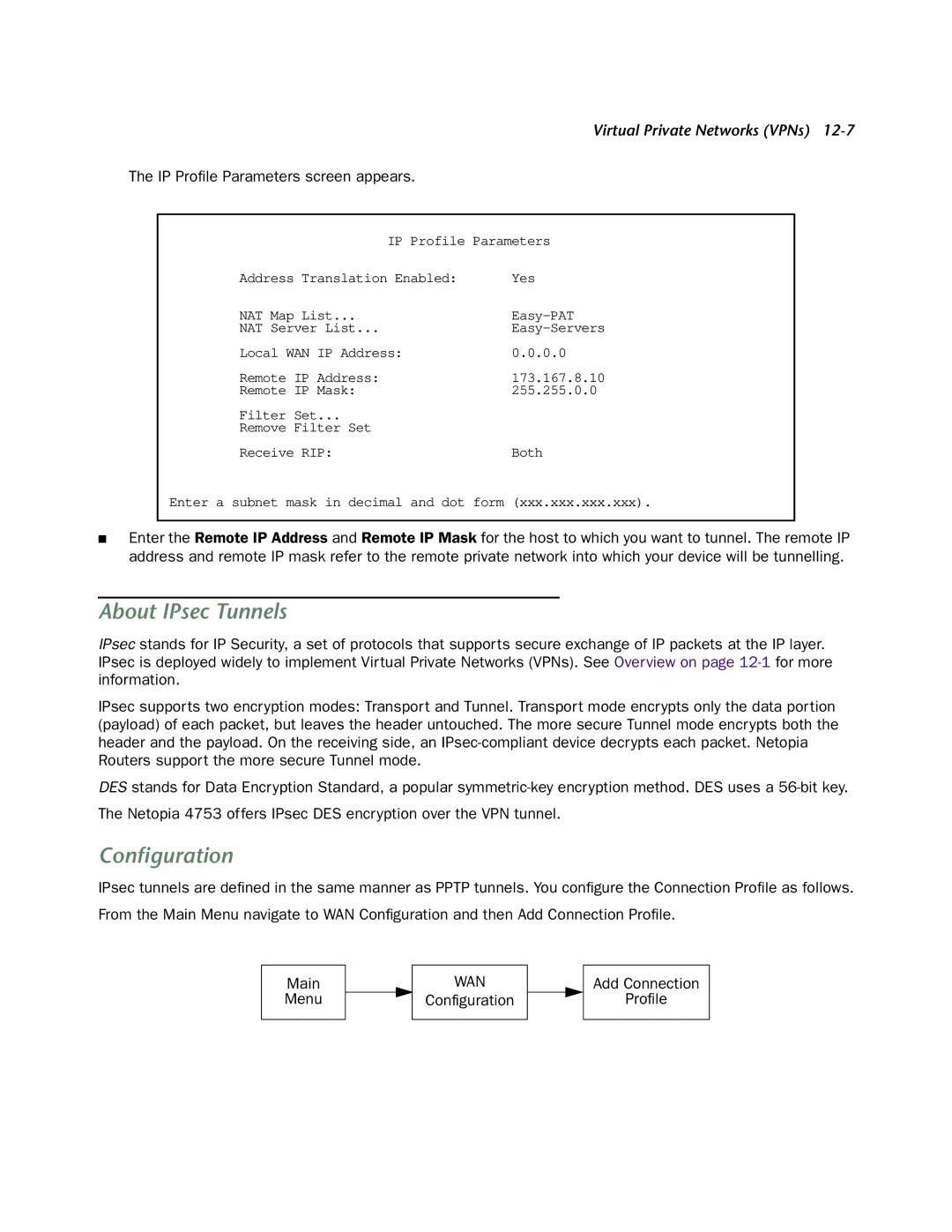 Netopia 4753 manual About IPsec Tunnels, Conﬁguration 