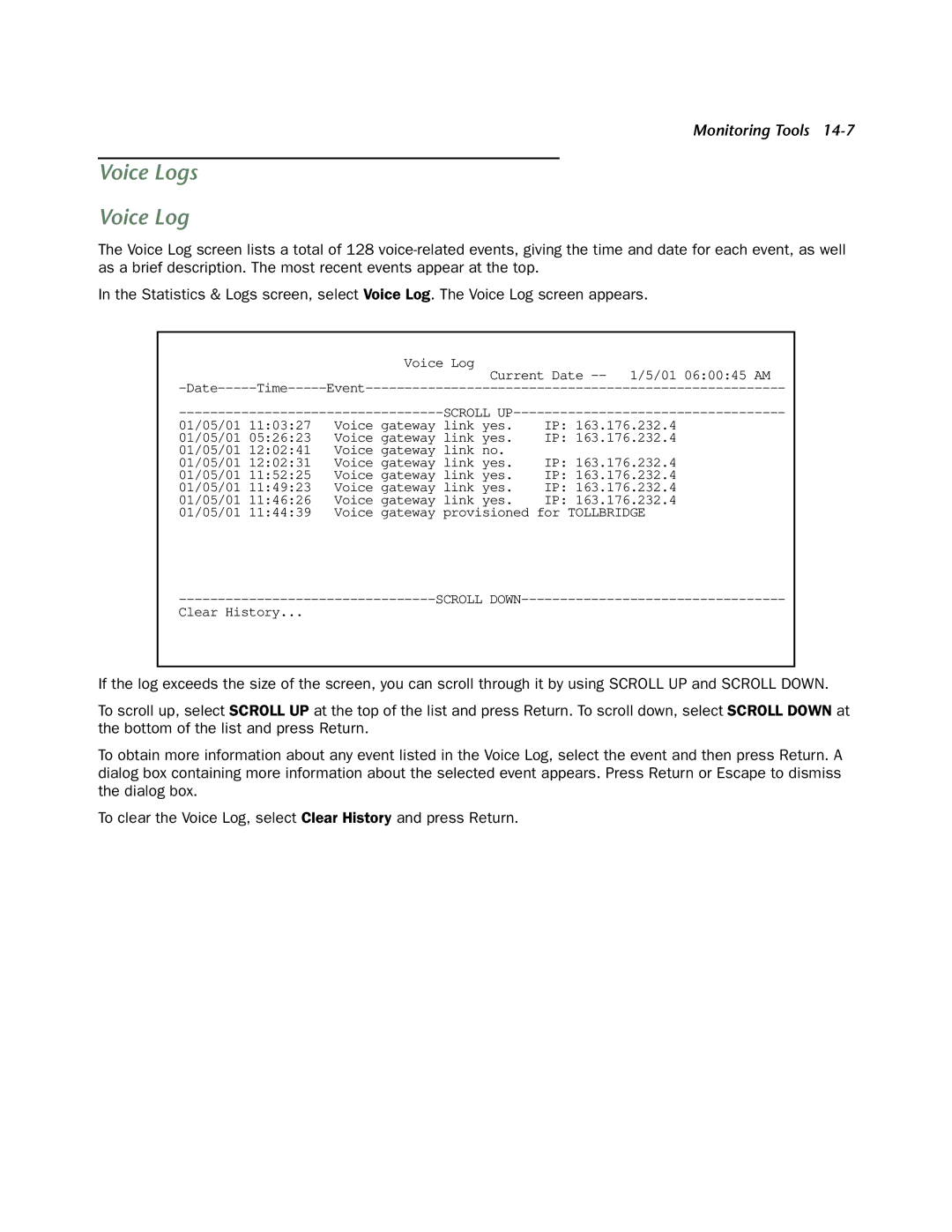 Netopia 4753 manual Voice Logs 