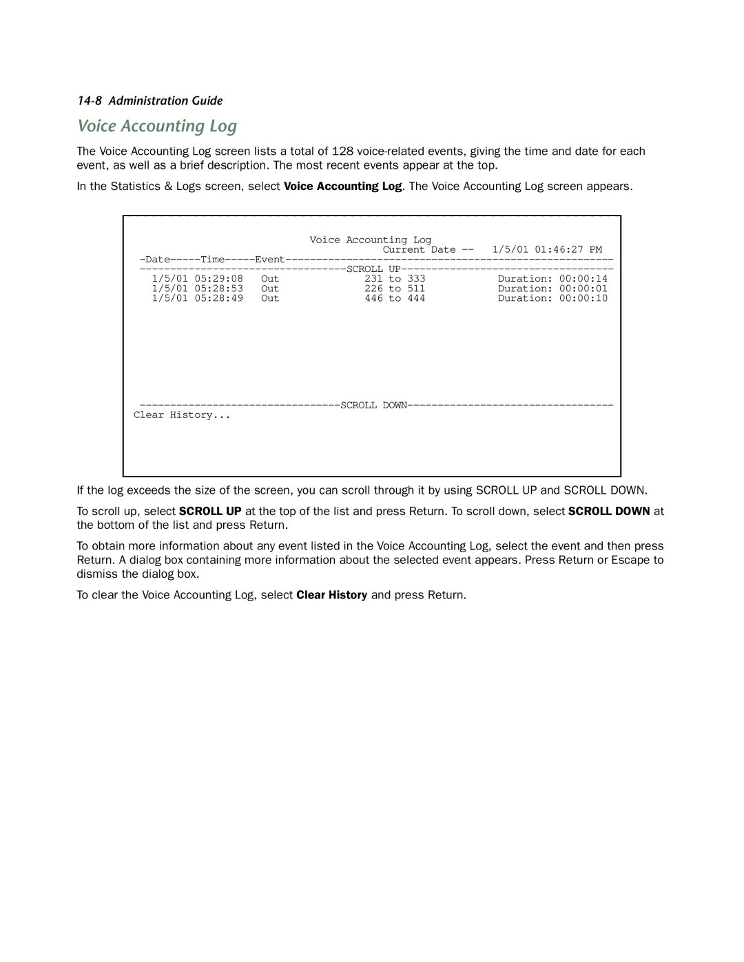 Netopia 4753 manual Voice Accounting Log 