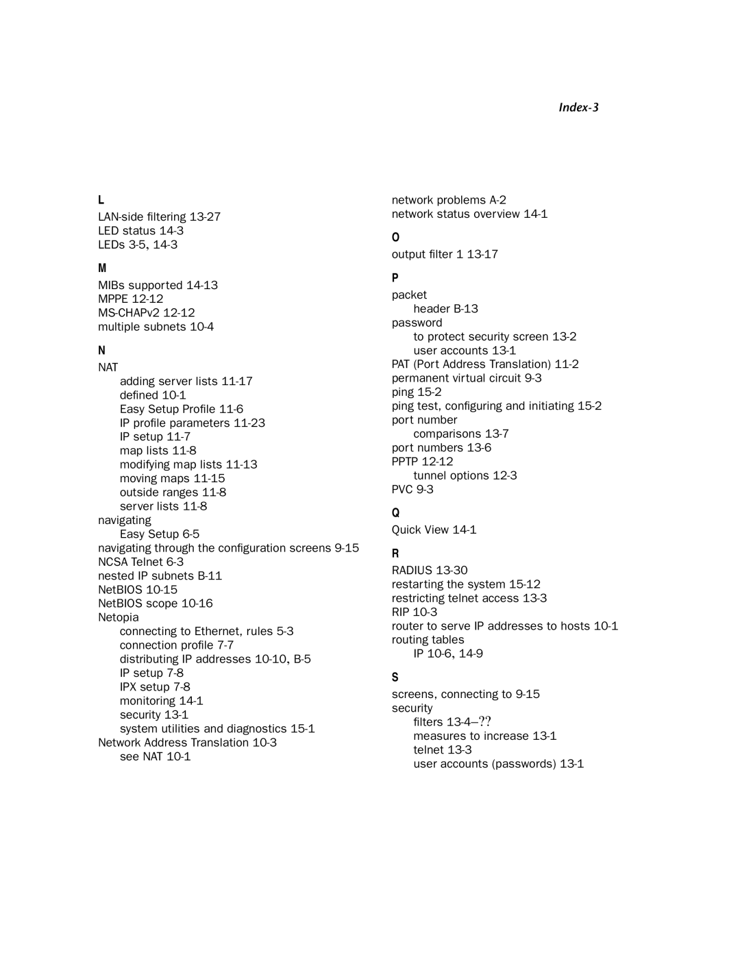 Netopia 4753 manual Index-3 