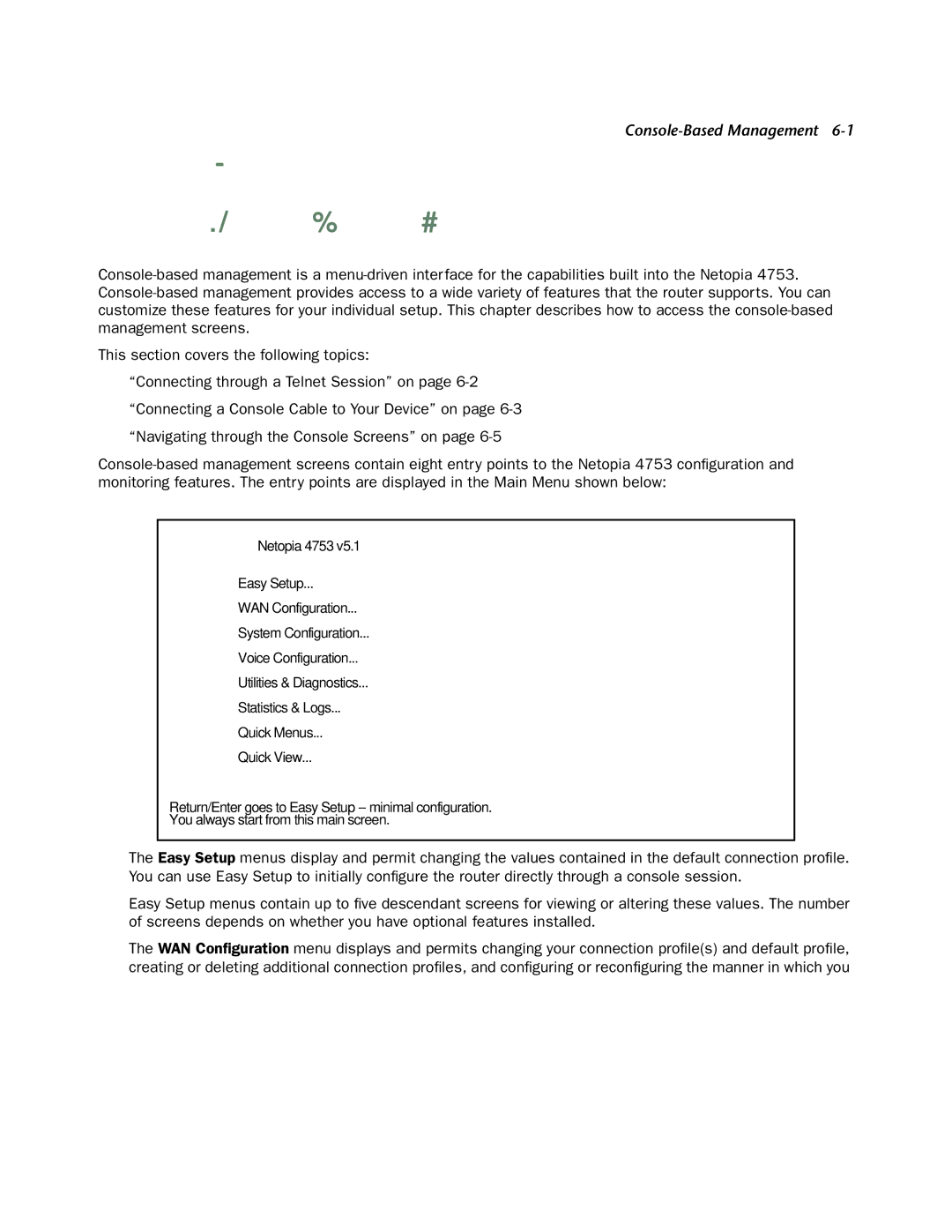 Netopia 4753 manual Chapter Console-Based Management 