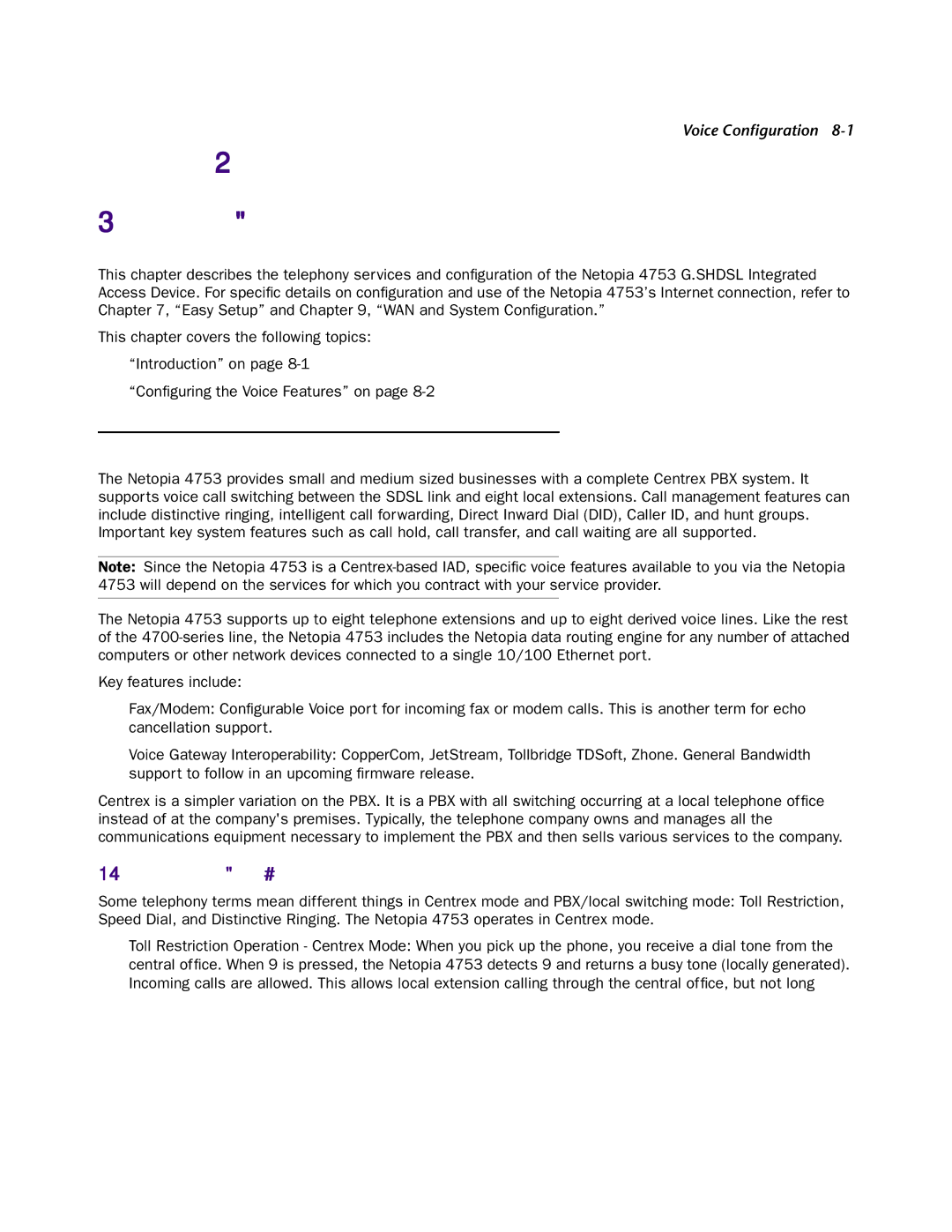 Netopia 4753 manual Chapter Voice Configuration, Introduction 