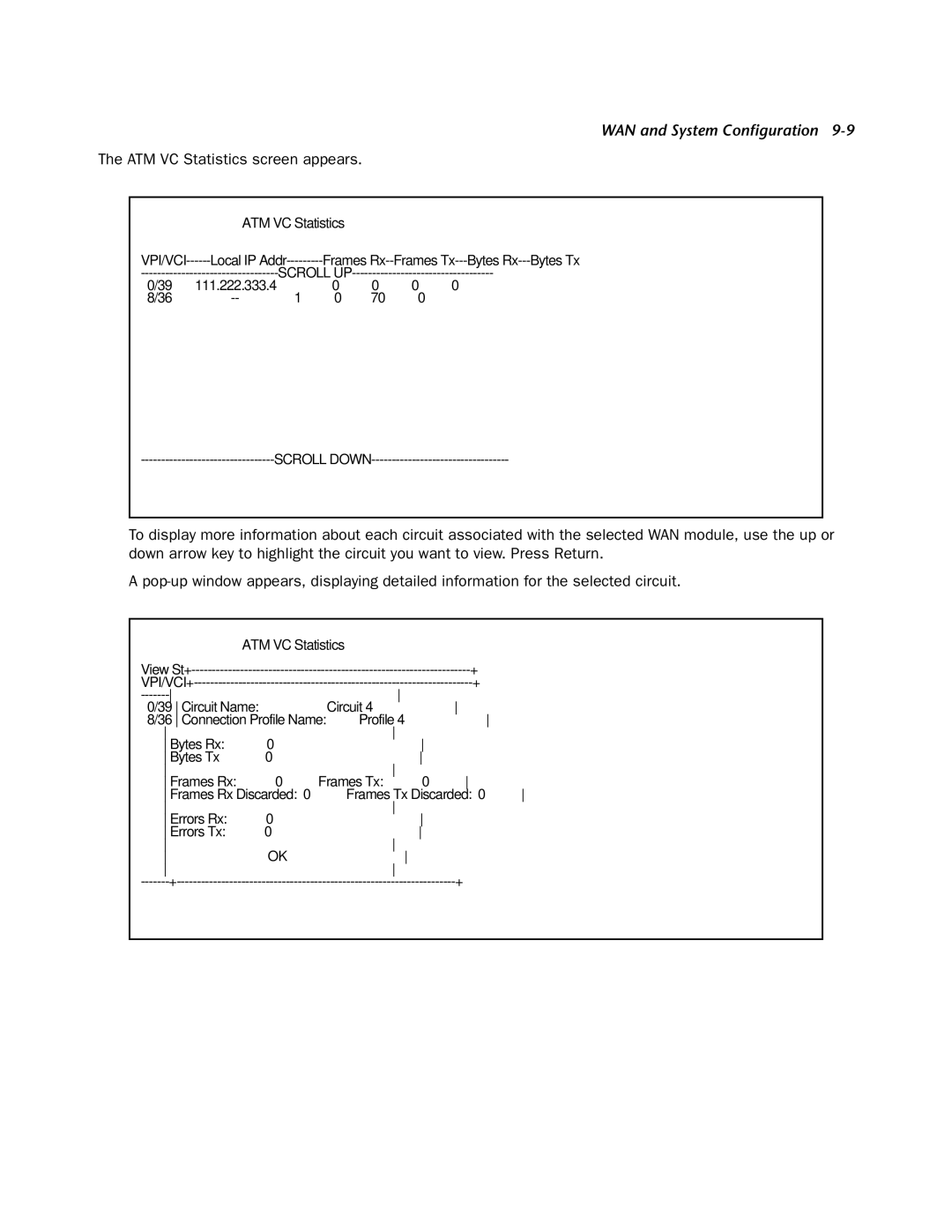 Netopia 4753 manual ATM VC Statistics screen appears 