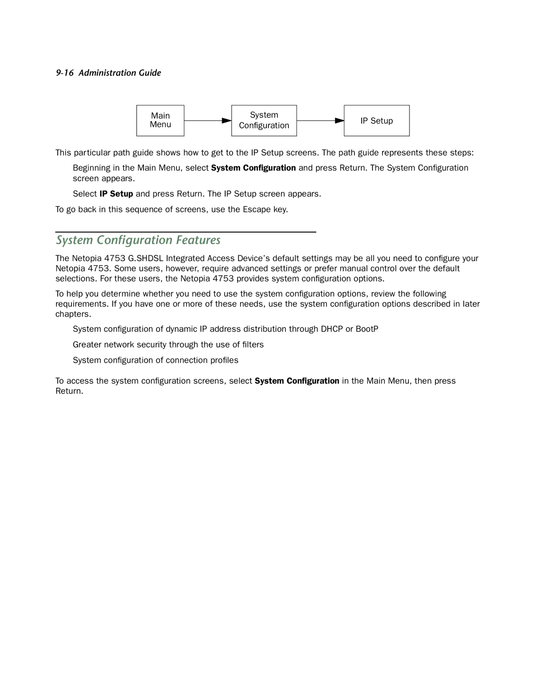 Netopia 4753 manual System Conﬁguration Features 