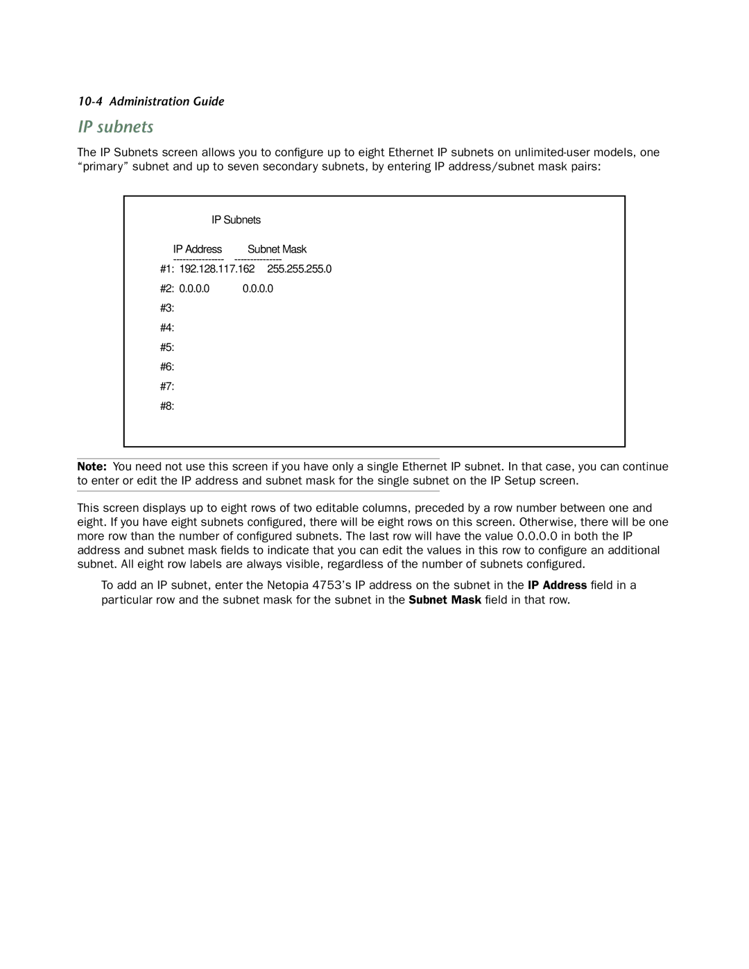 Netopia 4753 manual IP subnets 