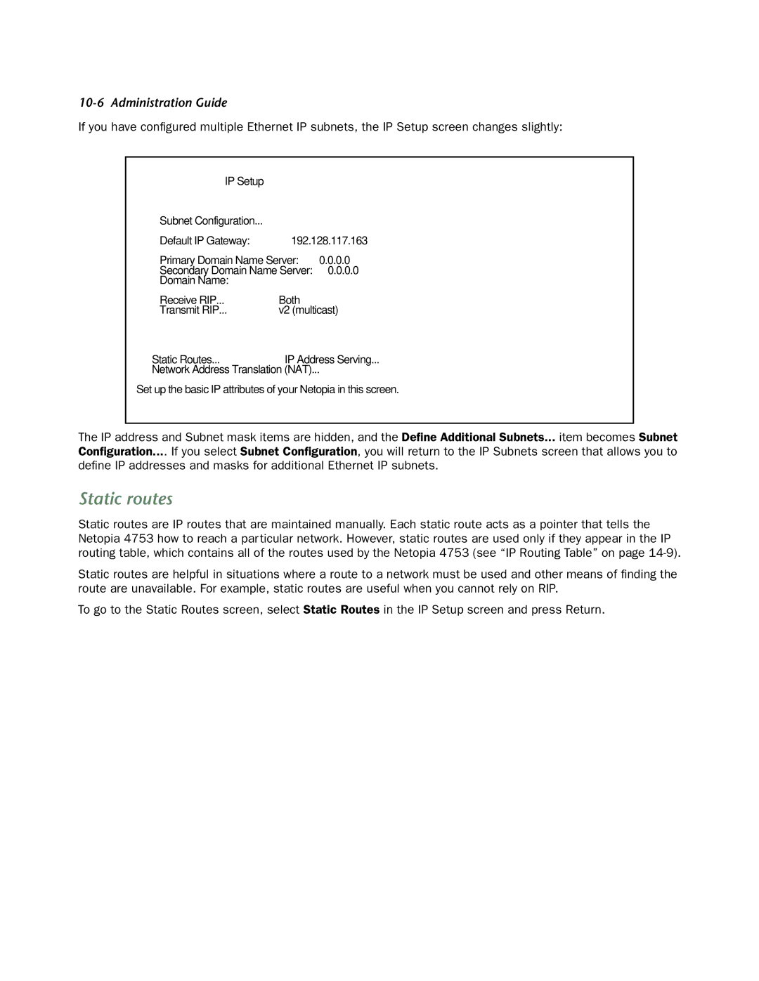 Netopia 4753 manual Static routes 