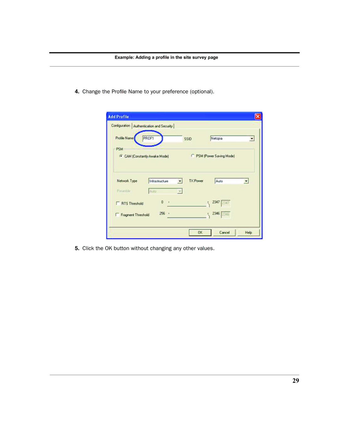 Netopia 6161210-00-01 manual Example Adding a profile in the site survey 