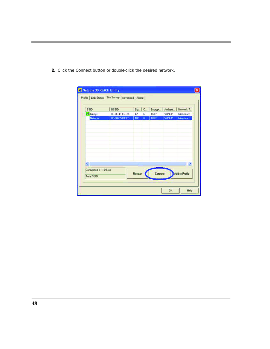 Netopia 6161210-00-01 manual Click the Connect button or double-click the desired network 