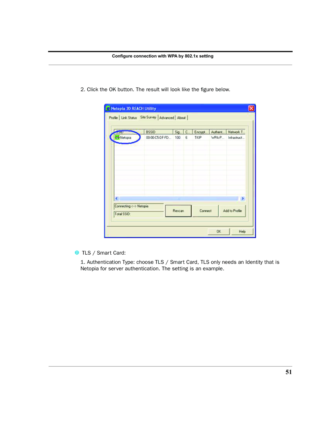 Netopia 6161210-00-01 manual Configure connection with WPA by 802.1x setting 