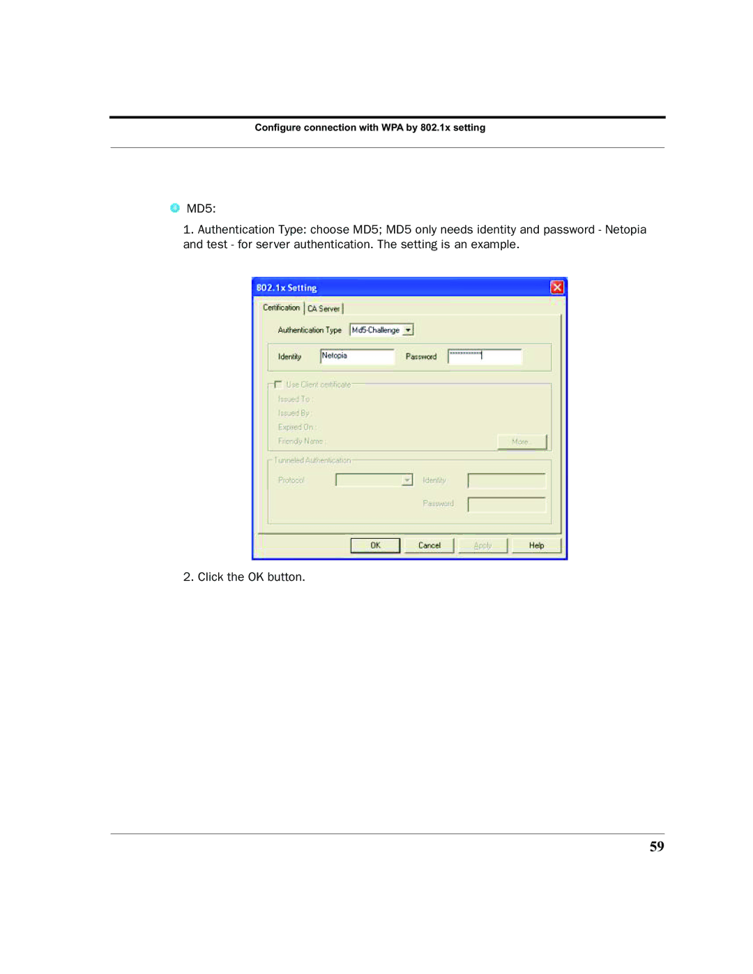 Netopia 6161210-00-01 manual Configure connection with WPA by 802.1x setting 