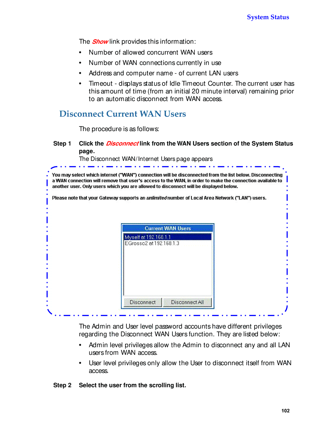 Netopia 6.3 manual Disconnect Current WAN Users 