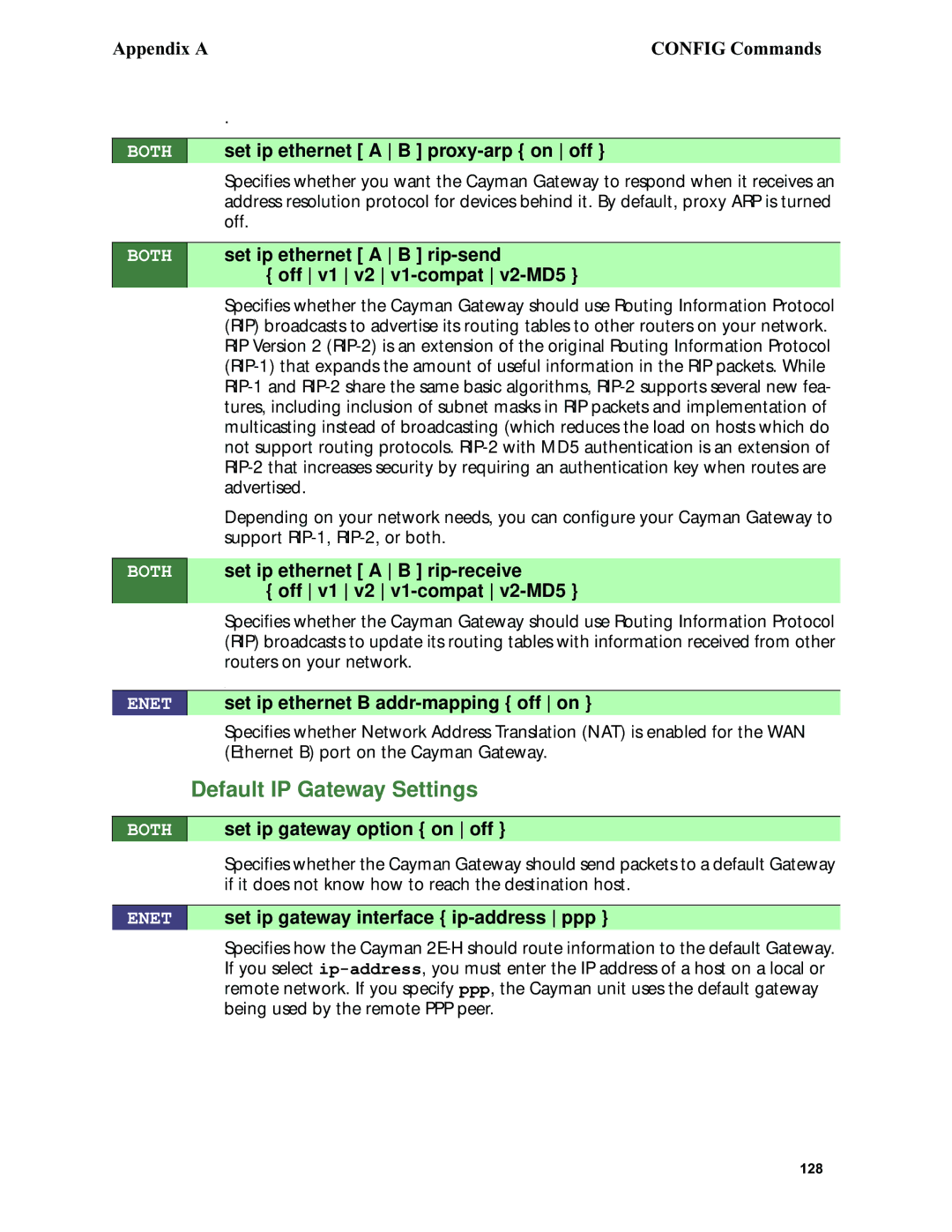 Netopia 6.3 manual Both set ip ethernet a B proxy-arp on off, Set ip ethernet a B rip-receive Off v1 v2 v1-compat v2-MD5 