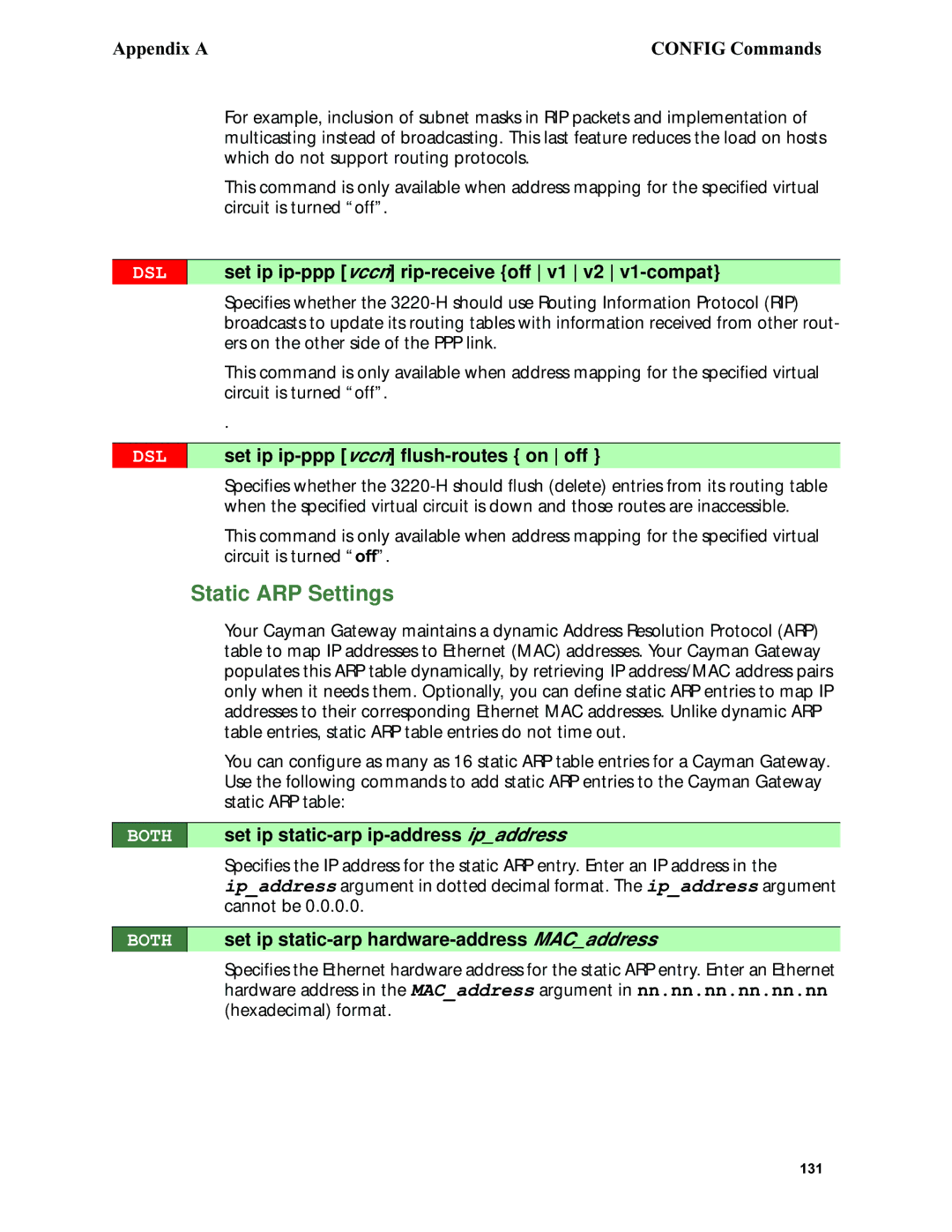 Netopia 6.3 manual Set ip ip-ppp vccn rip-receive off v1 v2 v1-compat, Set ip ip-ppp vccn ﬂush-routes on off 