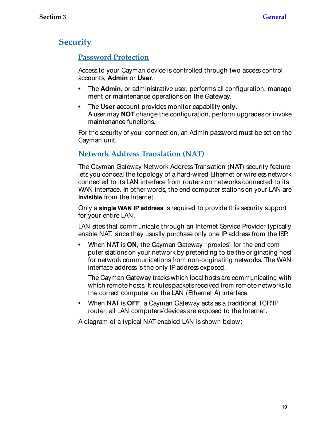 Netopia 6.3 manual Security, Password Protection, Network Address Translation NAT 