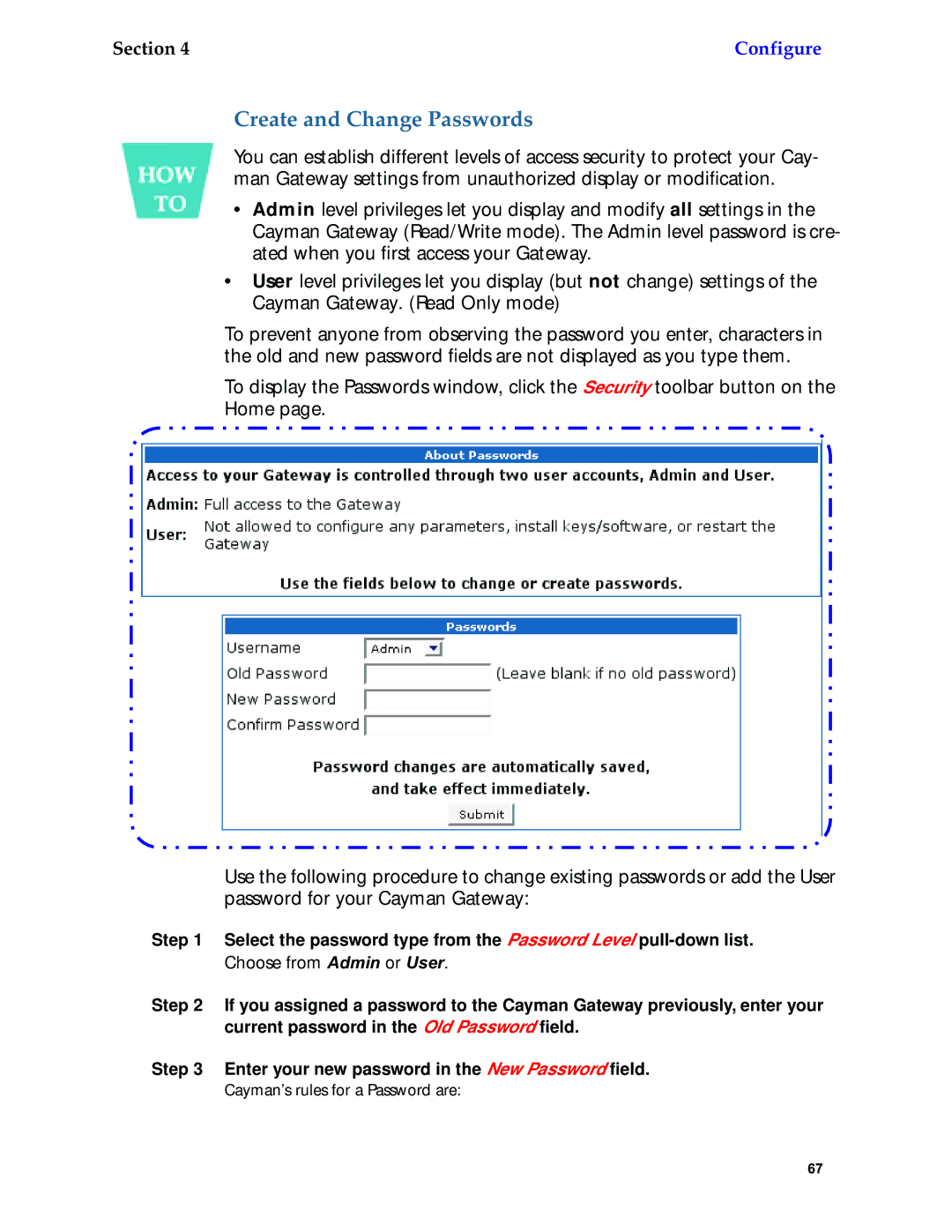 Netopia 6.3 manual Create and Change Passwords, New Password 