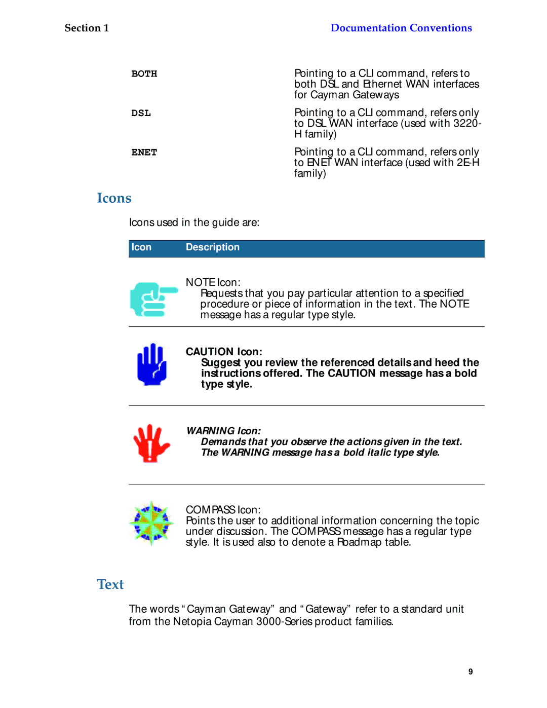 Netopia 6.3 manual Icons, Text 