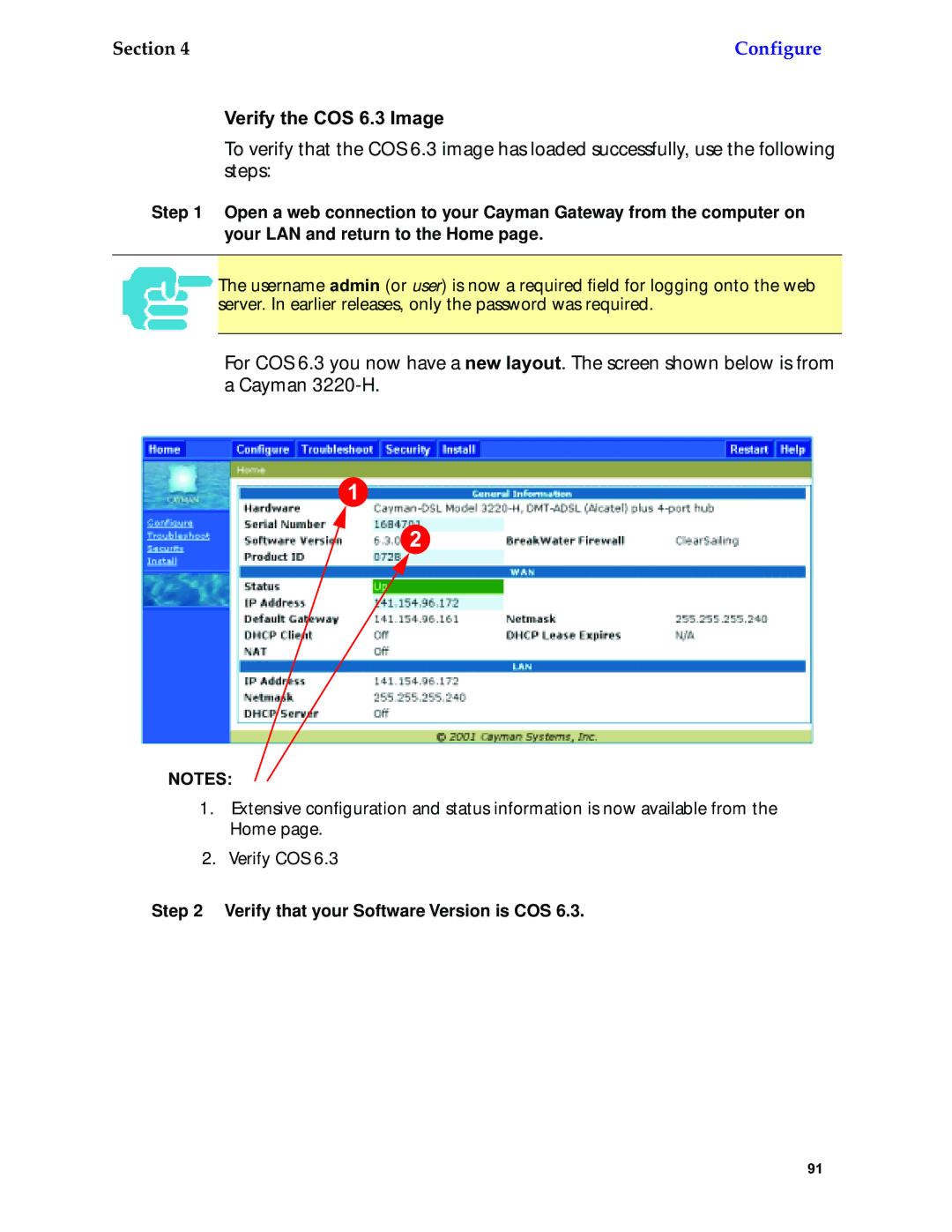 Netopia manual Verify the COS 6.3 Image 