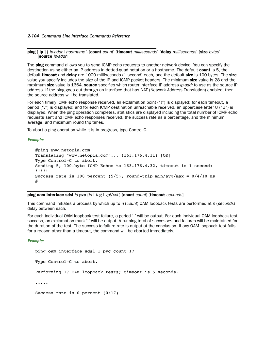 Netopia CLI 874 manual Example 