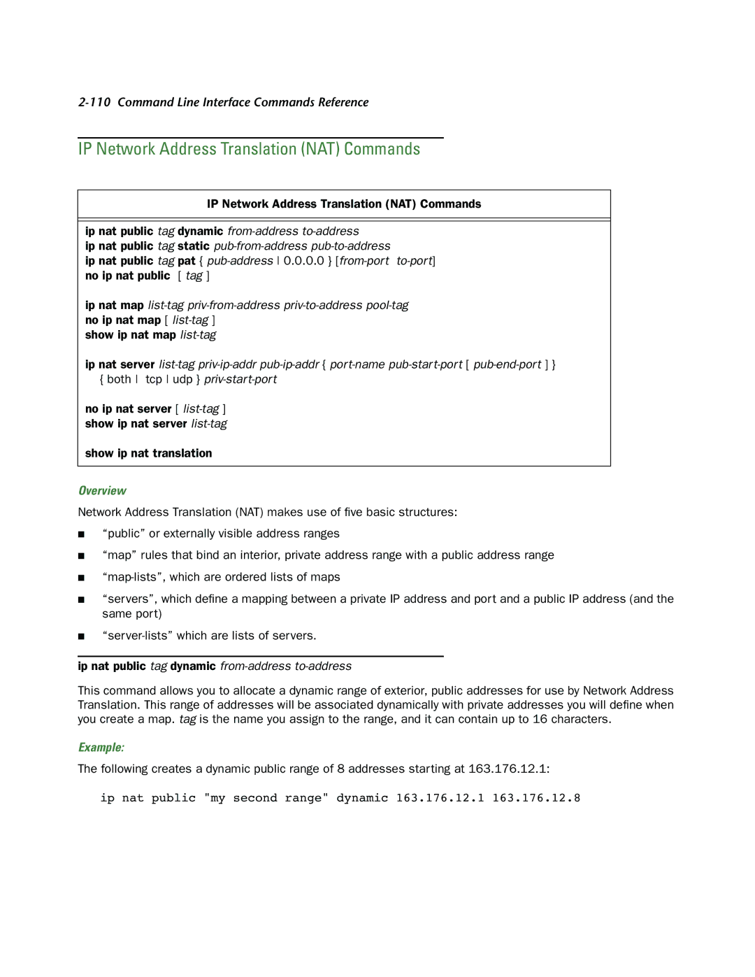 Netopia CLI 874 manual IP Network Address Translation NAT Commands, Overview 