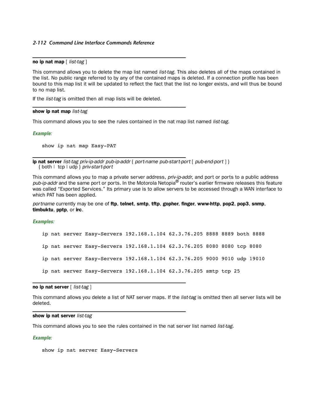 Netopia CLI 874 manual Show ip nat map Easy-PAT 