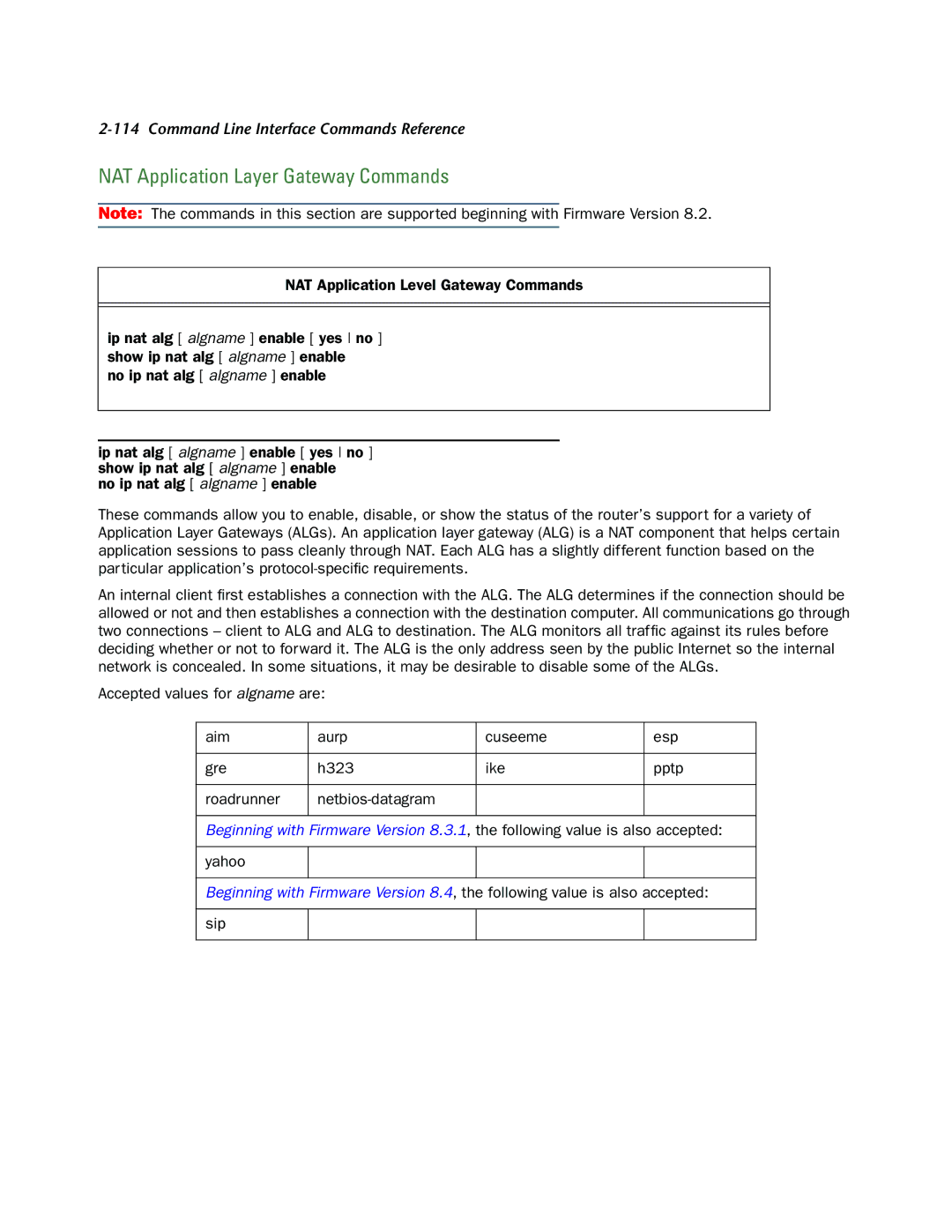 Netopia CLI 874 manual NAT Application Layer Gateway Commands 